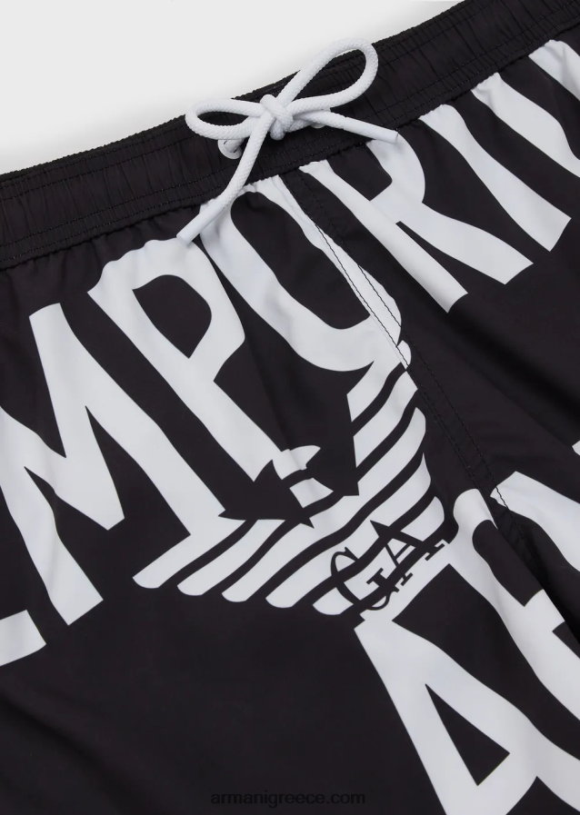 άνδρες Armani μαγιό από ανακυκλωμένο ύφασμα με κορδόνι περίσφιξης και τολμηρό λογότυπο 4046R61001 μαύρο λογότυπο