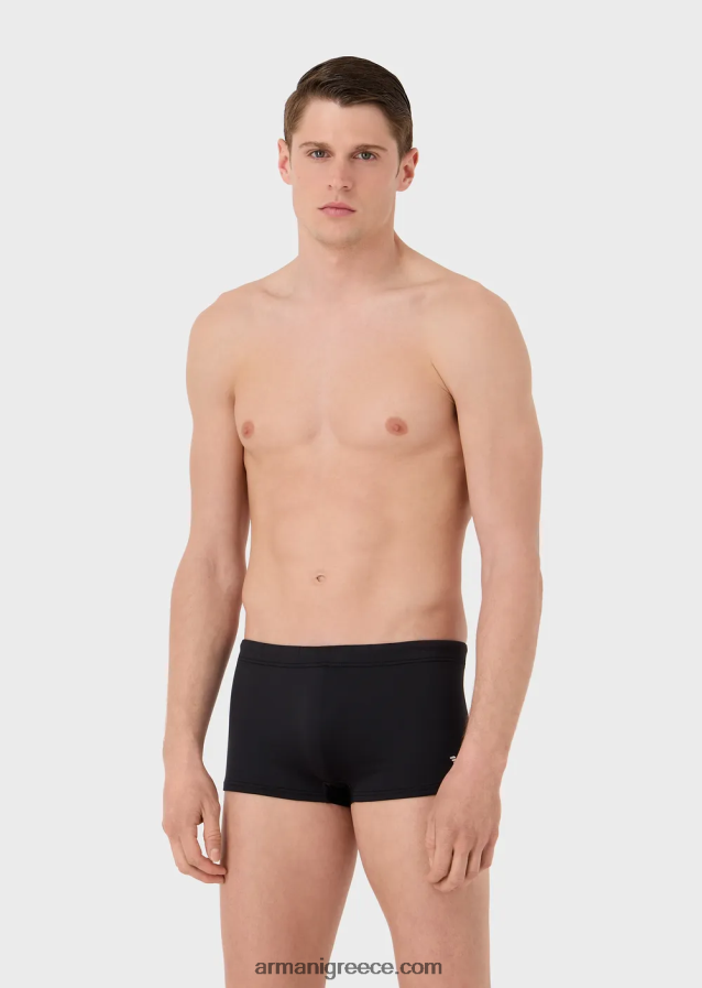 άνδρες Armani ανακυκλωμένο μαγιό από μικροΐνες τετράγωνο πόδι με κεντημένο αετό 4046R61003 μαύρος