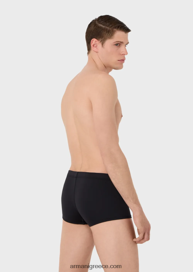 άνδρες Armani ανακυκλωμένο μαγιό από μικροΐνες τετράγωνο πόδι με κεντημένο αετό 4046R61003 μαύρος