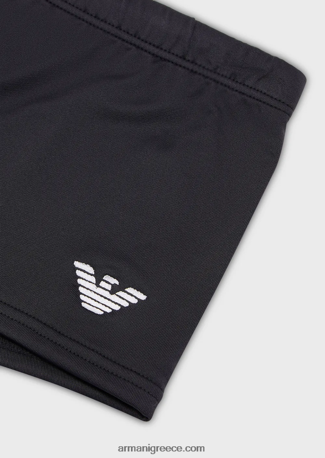 άνδρες Armani ανακυκλωμένο μαγιό από μικροΐνες τετράγωνο πόδι με κεντημένο αετό 4046R61003 μαύρος