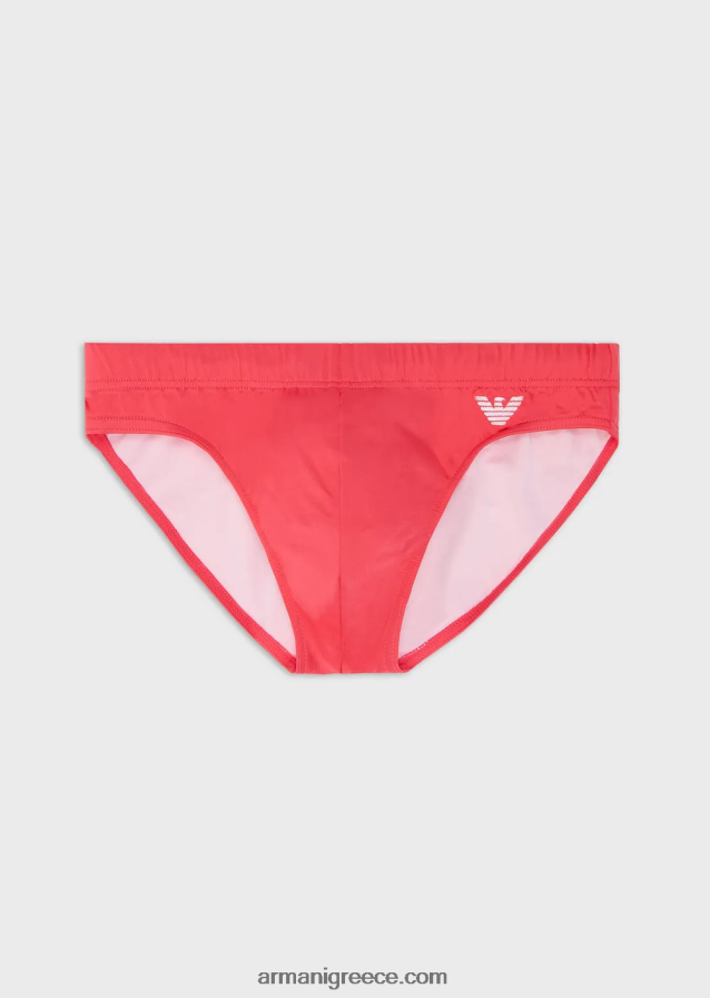 άνδρες Armani Σλιπ μαγιό από ανακυκλωμένες μικροΐνες με κεντημένο αετό 4046R61005 κοράλλι