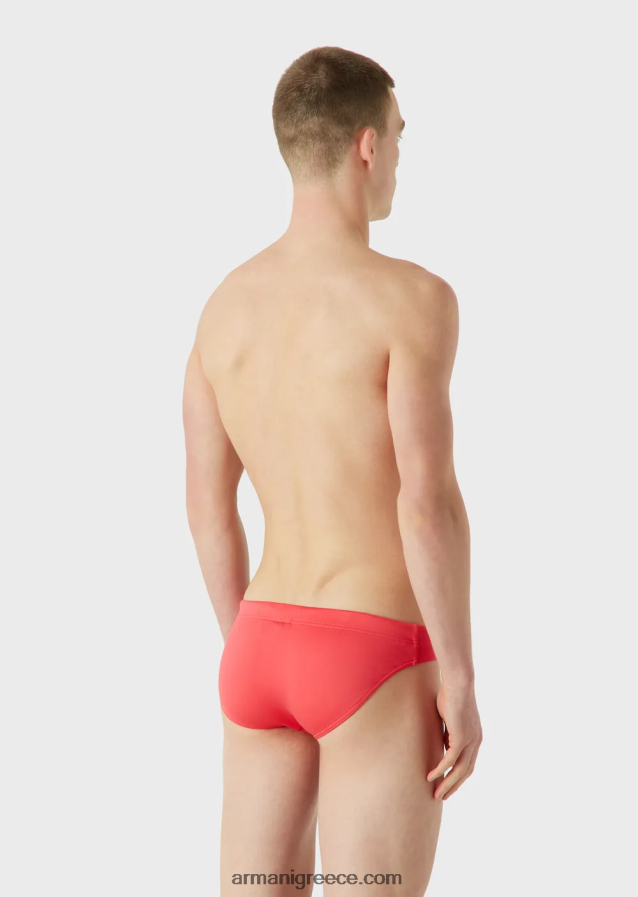 άνδρες Armani Σλιπ μαγιό από ανακυκλωμένες μικροΐνες με κεντημένο αετό 4046R61005 κοράλλι