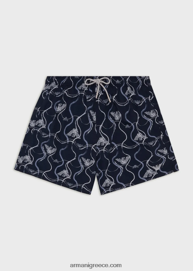 άνδρες Armani μαγιό με κορδόνι περίσφιξης και γραφικό σχέδιο 4046R6983 πρότυπο
