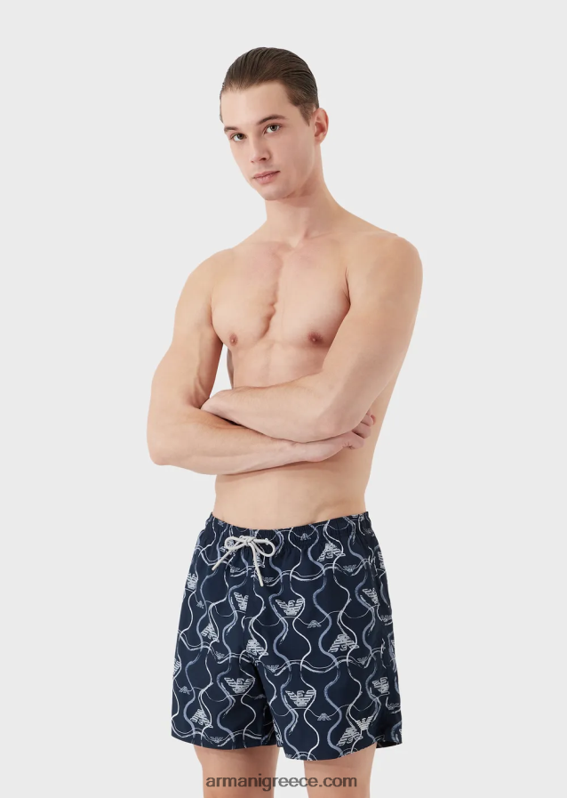 άνδρες Armani μαγιό με κορδόνι περίσφιξης και γραφικό σχέδιο 4046R6983 πρότυπο