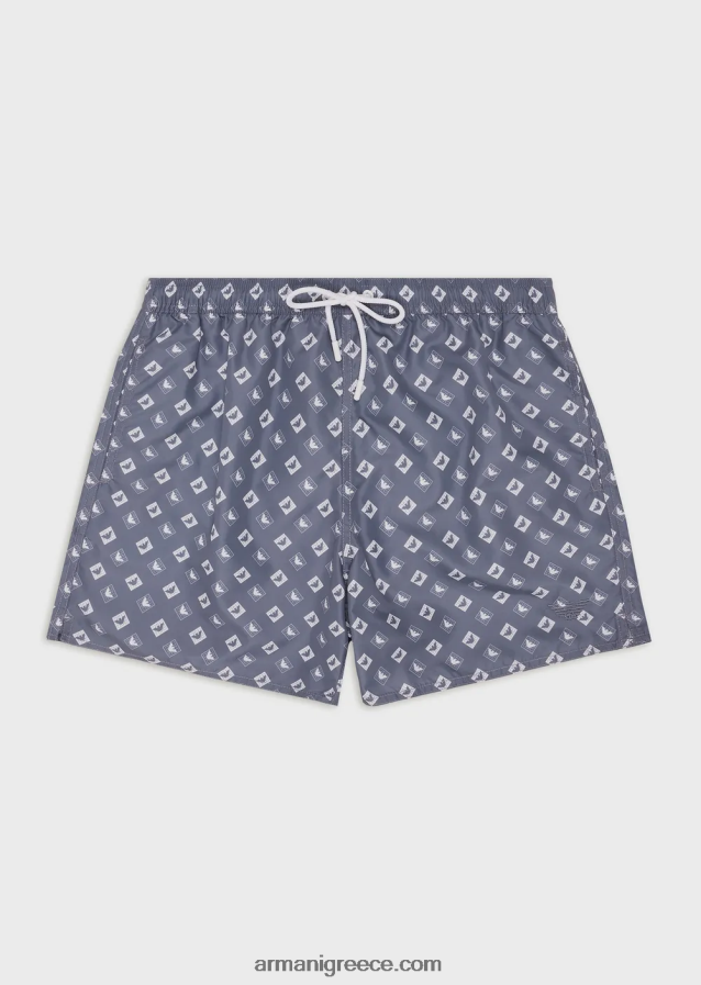 άνδρες Armani μαγιό με κορδόνι και σχέδιο μικροτσεκ με αετό 4046R6985 γαλανός
