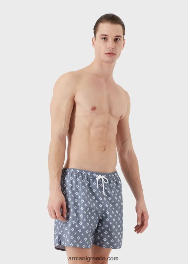 άνδρες Armani μαγιό με κορδόνι και σχέδιο μικροτσεκ με αετό 4046R6985 γαλανός