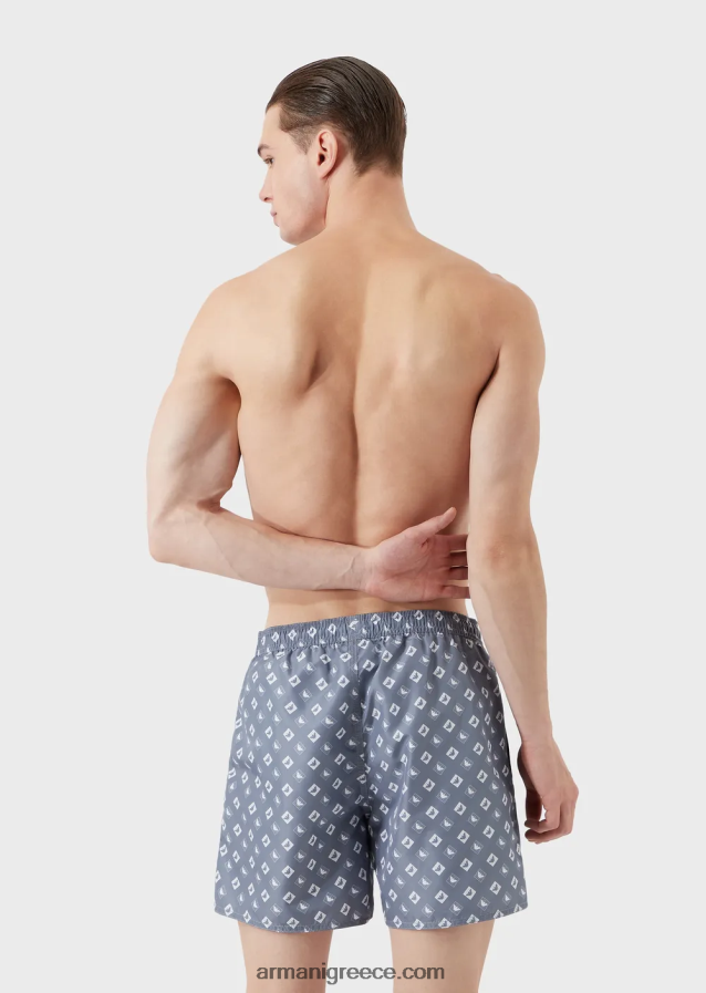 άνδρες Armani μαγιό με κορδόνι και σχέδιο μικροτσεκ με αετό 4046R6985 γαλανός
