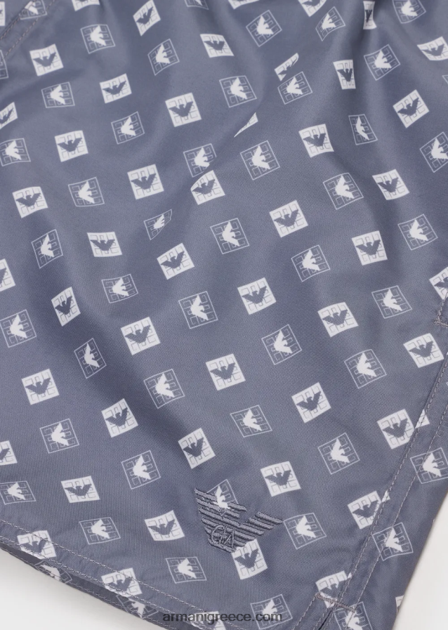 άνδρες Armani μαγιό με κορδόνι και σχέδιο μικροτσεκ με αετό 4046R6985 γαλανός