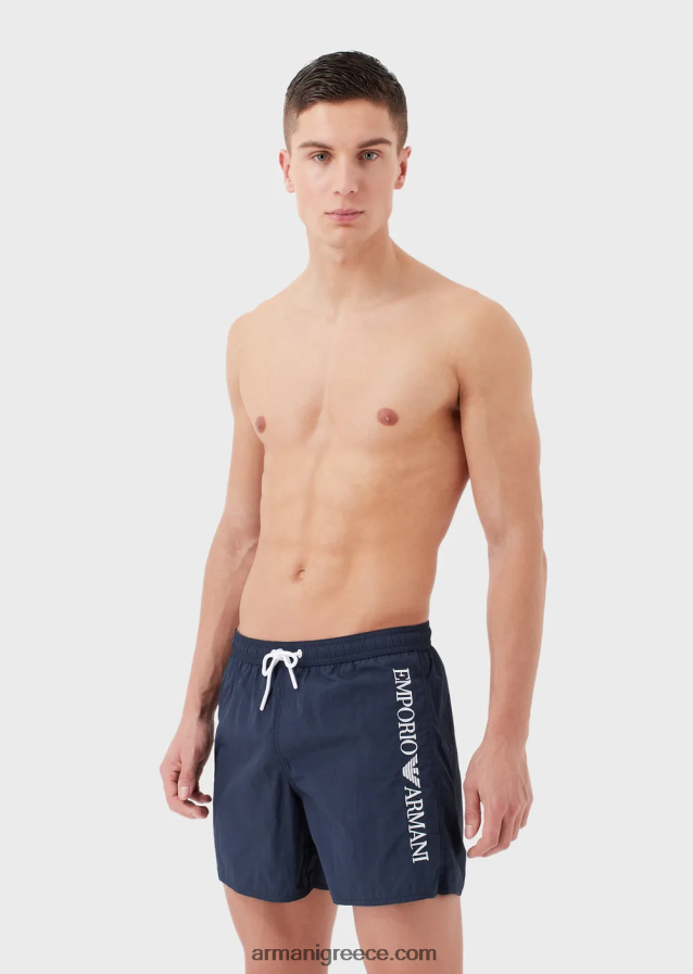 άνδρες Armani μαγιό με κορδόνι περίσφιξης και κεντημένο λογότυπο 4046R6986 ναυτικό μπλε