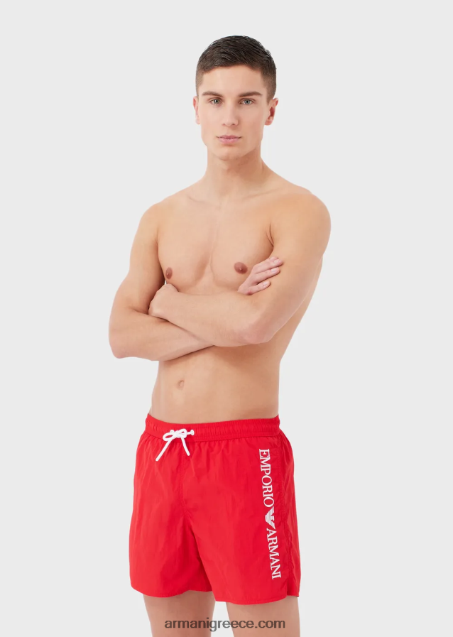 άνδρες Armani μαγιό με κορδόνι περίσφιξης και κεντημένο λογότυπο 4046R6987 το κόκκινο