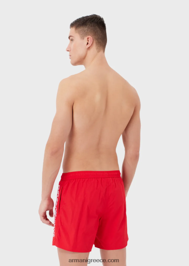άνδρες Armani μαγιό με κορδόνι περίσφιξης και κεντημένο λογότυπο 4046R6987 το κόκκινο