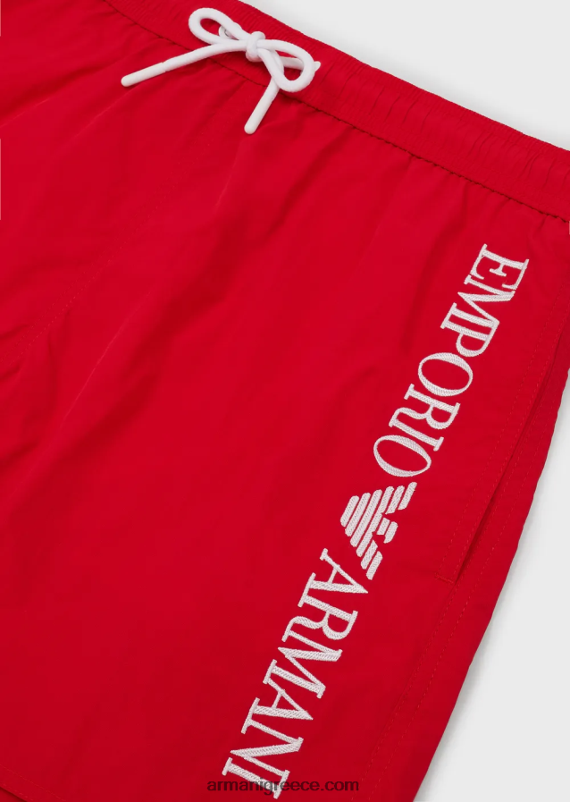 άνδρες Armani μαγιό με κορδόνι περίσφιξης και κεντημένο λογότυπο 4046R6987 το κόκκινο