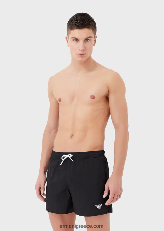 άνδρες Armani μαγιό σορτς με κορδόνι περίσφιξης και κεντημένο λογότυπο 4046R6988 μαύρος