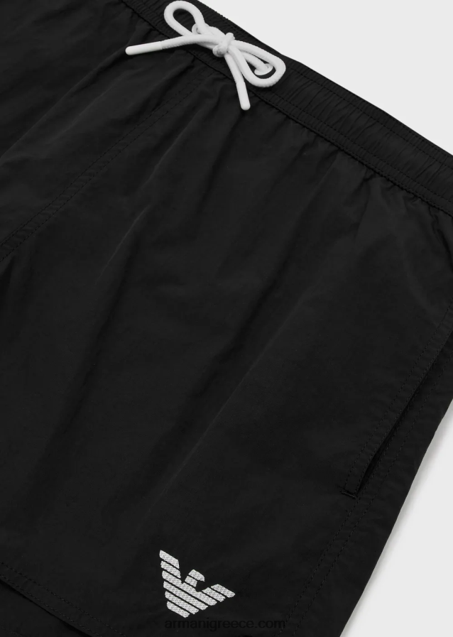 άνδρες Armani μαγιό σορτς με κορδόνι περίσφιξης και κεντημένο λογότυπο 4046R6988 μαύρος