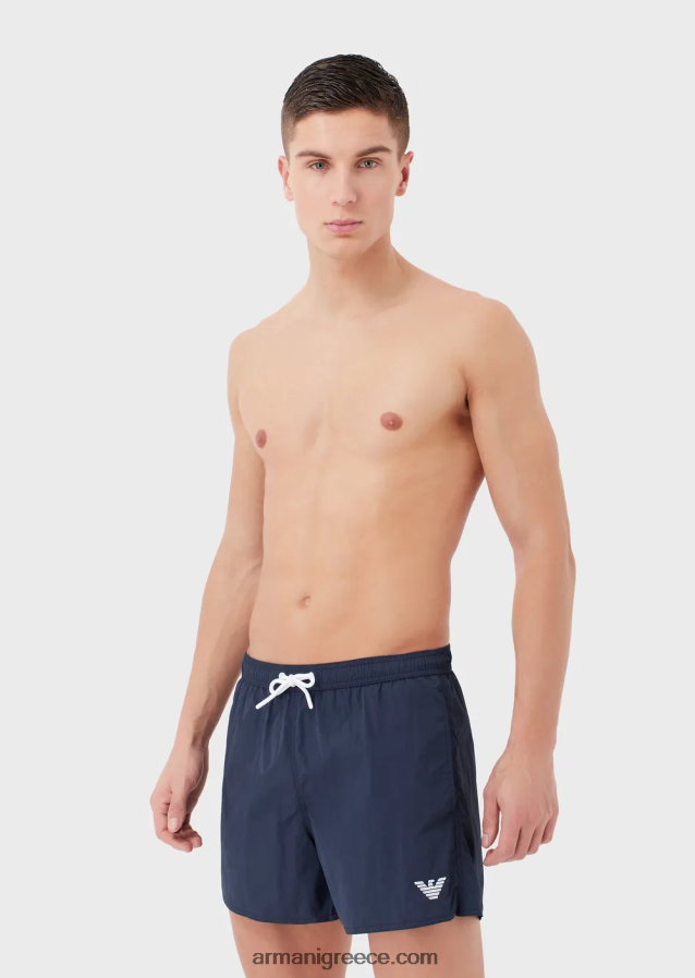 άνδρες Armani μαγιό σορτς με κορδόνι περίσφιξης και κεντημένο λογότυπο 4046R6989 ναυτικό μπλε