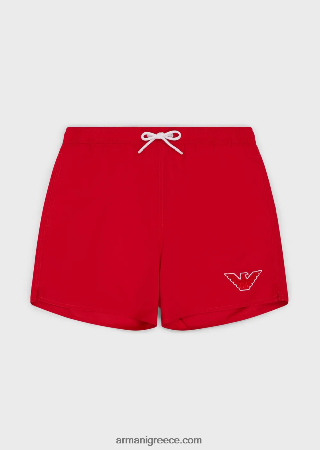 άνδρες Armani πανί μαγιό με κορδόνι περίσφιξης και μπάλωμα αετού 4046R6993 το κόκκινο