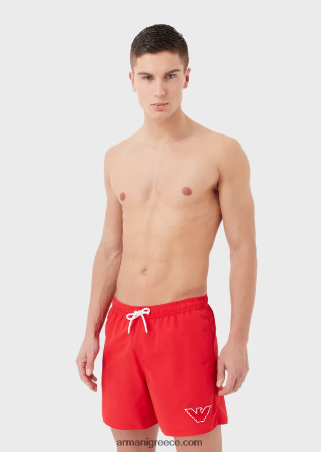 άνδρες Armani πανί μαγιό με κορδόνι περίσφιξης και μπάλωμα αετού 4046R6993 το κόκκινο