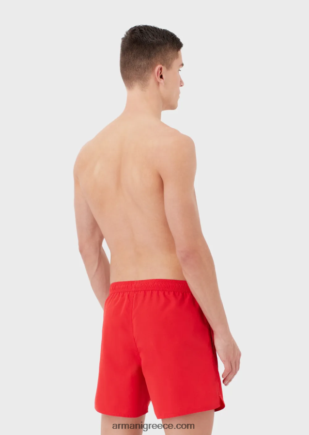άνδρες Armani πανί μαγιό με κορδόνι περίσφιξης και μπάλωμα αετού 4046R6993 το κόκκινο
