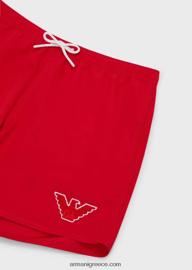 άνδρες Armani πανί μαγιό με κορδόνι περίσφιξης και μπάλωμα αετού 4046R6993 το κόκκινο