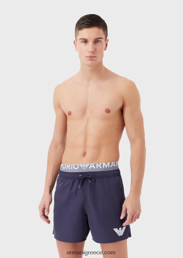 άνδρες Armani μαγιό από ανακυκλωμένο ύφασμα με κορδόνι περίσφιξης και λογότυπο στη μέση 4046R6994 avio