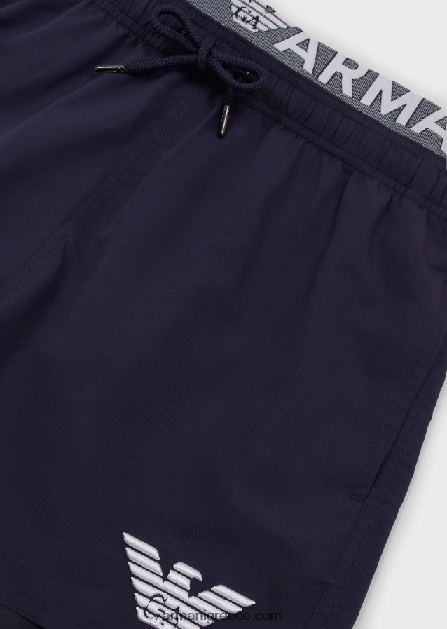 άνδρες Armani μαγιό από ανακυκλωμένο ύφασμα με κορδόνι περίσφιξης και λογότυπο στη μέση 4046R6994 avio