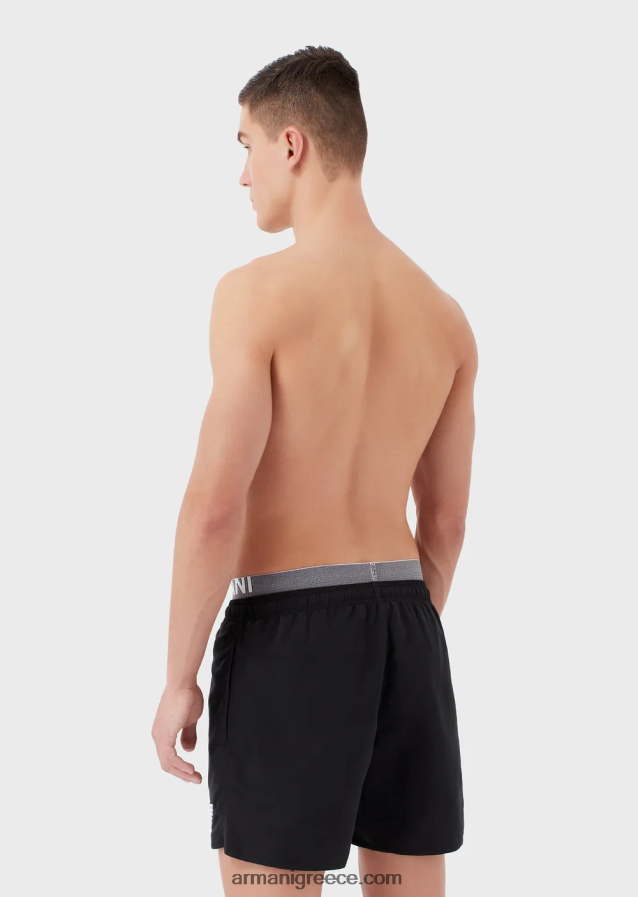 άνδρες Armani μαγιό από ανακυκλωμένο ύφασμα με κορδόνι περίσφιξης και λογότυπο στη μέση 4046R6995 μαύρος