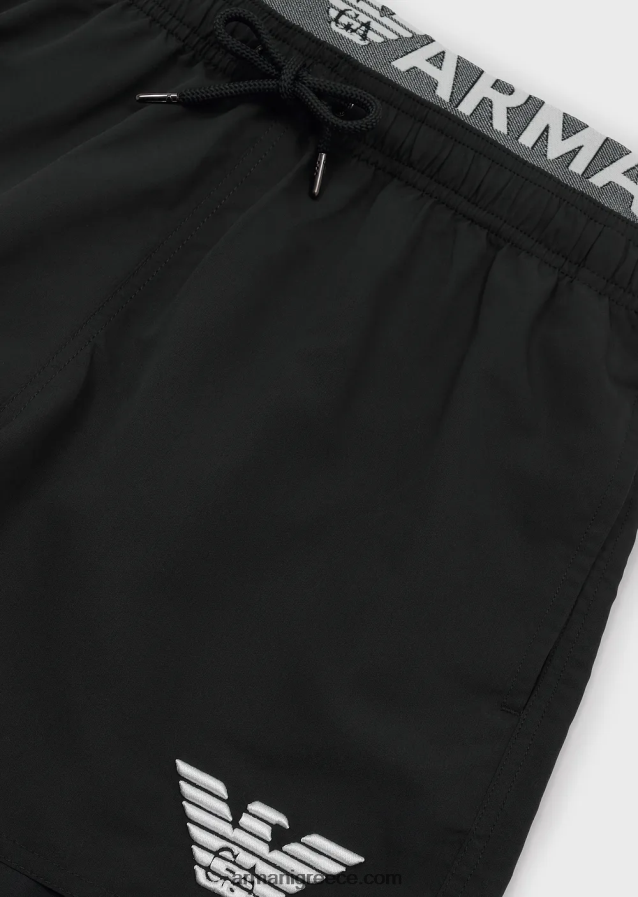 άνδρες Armani μαγιό από ανακυκλωμένο ύφασμα με κορδόνι περίσφιξης και λογότυπο στη μέση 4046R6995 μαύρος