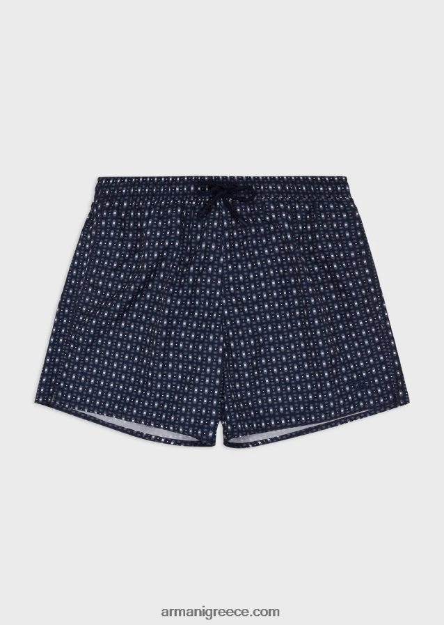 άνδρες Armani μαγιό με κορδόνι περίσφιξης και μικρομοτίβο 4046R6996 ναυτικό μπλε