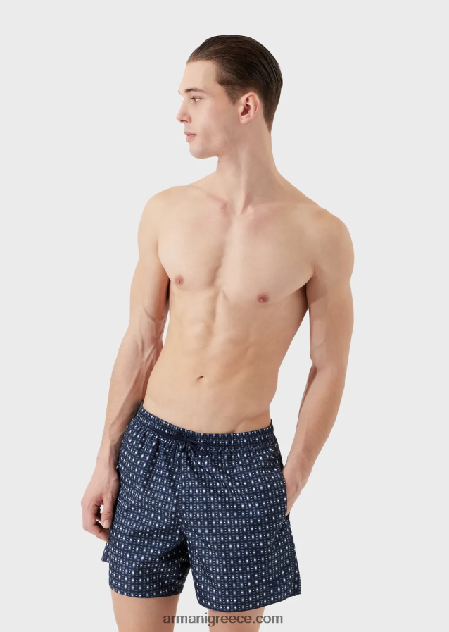 άνδρες Armani μαγιό με κορδόνι περίσφιξης και μικρομοτίβο 4046R6996 ναυτικό μπλε