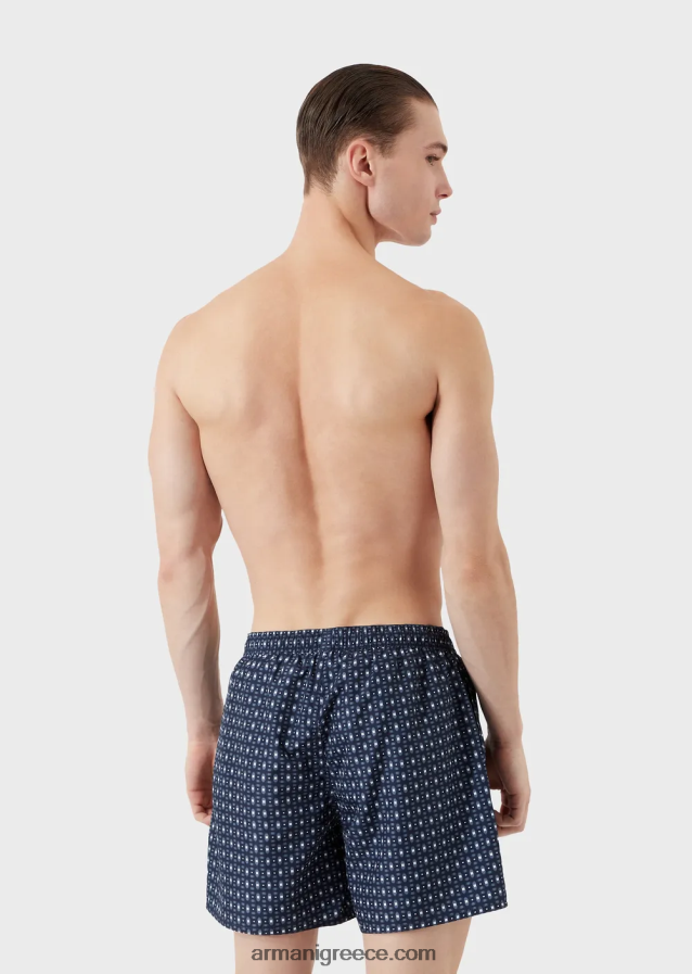 άνδρες Armani μαγιό με κορδόνι περίσφιξης και μικρομοτίβο 4046R6996 ναυτικό μπλε