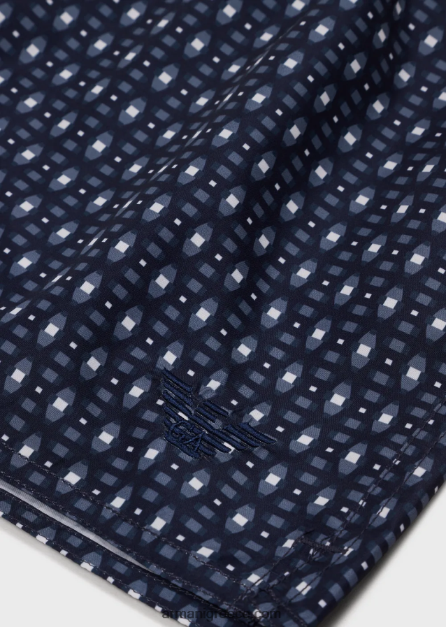 άνδρες Armani μαγιό με κορδόνι περίσφιξης και μικρομοτίβο 4046R6996 ναυτικό μπλε