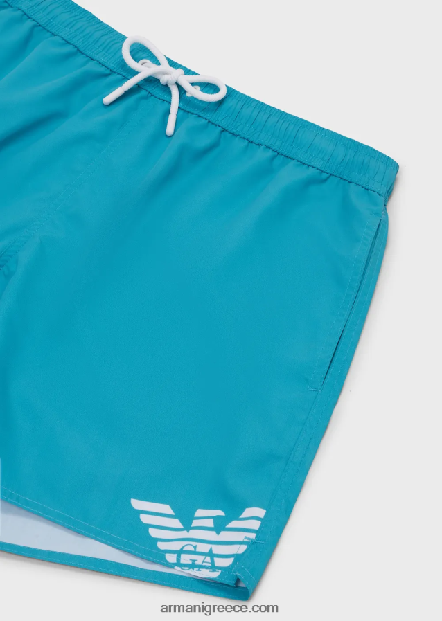 άνδρες Armani μαγιό από ανακυκλωμένο ύφασμα με κορδόνι περίσφιξης και τολμηρό λογότυπο 4046R6998 γαλανός