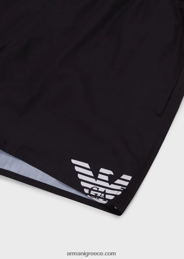 άνδρες Armani μαγιό από ανακυκλωμένο ύφασμα με κορδόνι περίσφιξης και τολμηρό λογότυπο 4046R6999 μαύρος