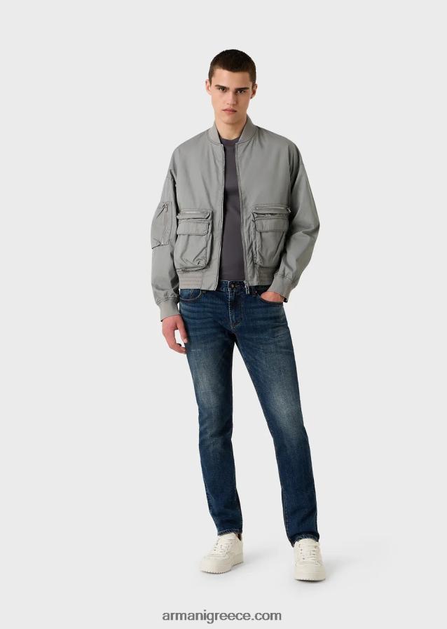 άνδρες Armani j06 τζιν τζιν με λεπτή εφαρμογή, φθαρμένη εμφάνιση 4046R61155 μέτριο μπλε