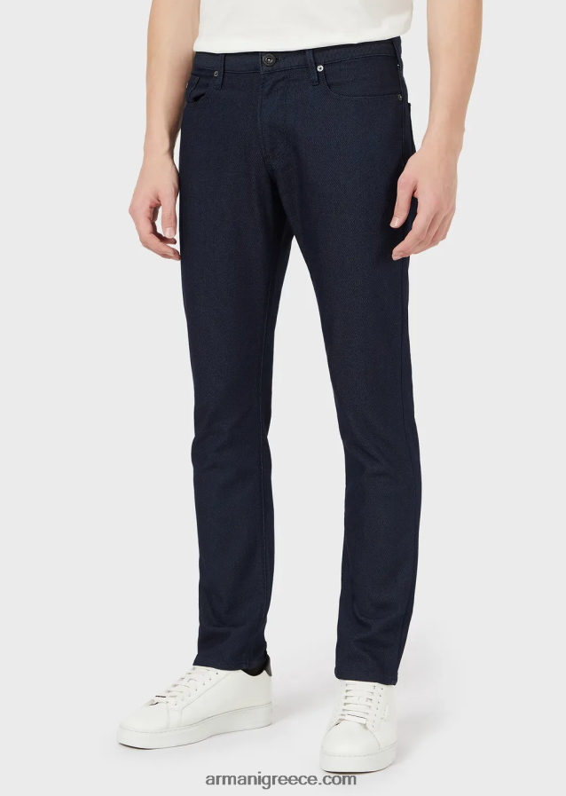 άνδρες Armani j06 παντελόνι σε λεπτή εφαρμογή, βαμμένο με νήματα, βαμβακερό 4046R61189 μπλε