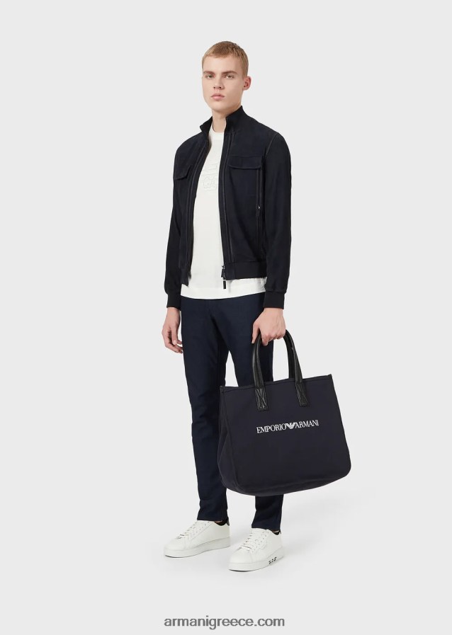 άνδρες Armani j06 παντελόνι σε λεπτή εφαρμογή, βαμμένο με νήματα, βαμβακερό 4046R61189 μπλε