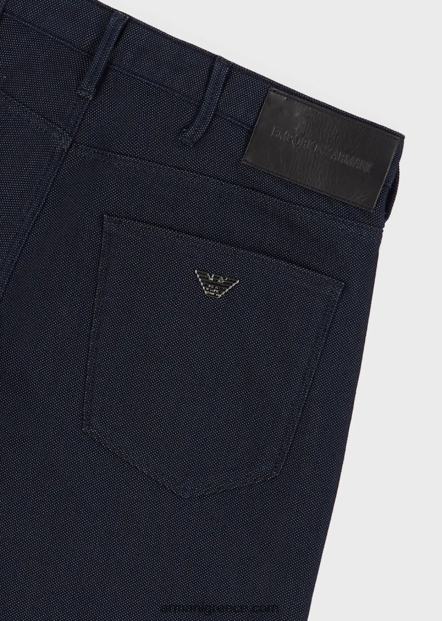 άνδρες Armani j06 παντελόνι σε λεπτή εφαρμογή, βαμμένο με νήματα, βαμβακερό 4046R61189 μπλε