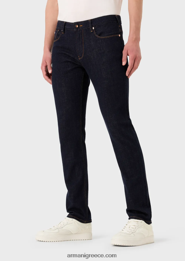 άνδρες Armani j06 slim-fit σκούρο μπλε τζιν τζιν με κέντημα στην τσέπη 4046R61153 μπλε