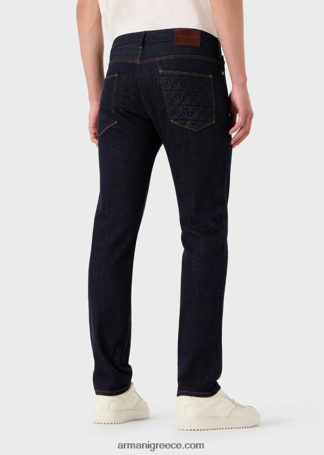 άνδρες Armani j06 slim-fit σκούρο μπλε τζιν τζιν με κέντημα στην τσέπη 4046R61153 μπλε
