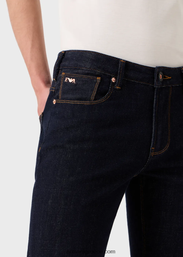 άνδρες Armani j06 slim-fit σκούρο μπλε τζιν τζιν με κέντημα στην τσέπη 4046R61153 μπλε