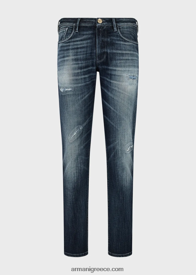 άνδρες Armani j06 slim-fit, σκισμένο σκούρο τζιν τζιν 4046R61158 μέτριο μπλε