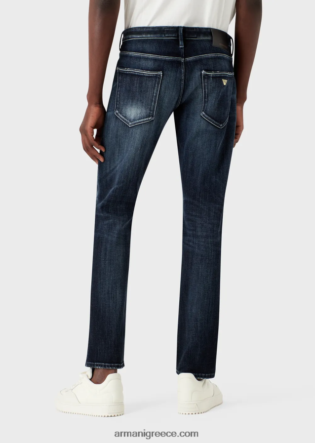 άνδρες Armani j06 slim-fit, σκισμένο σκούρο τζιν τζιν 4046R61158 μέτριο μπλε