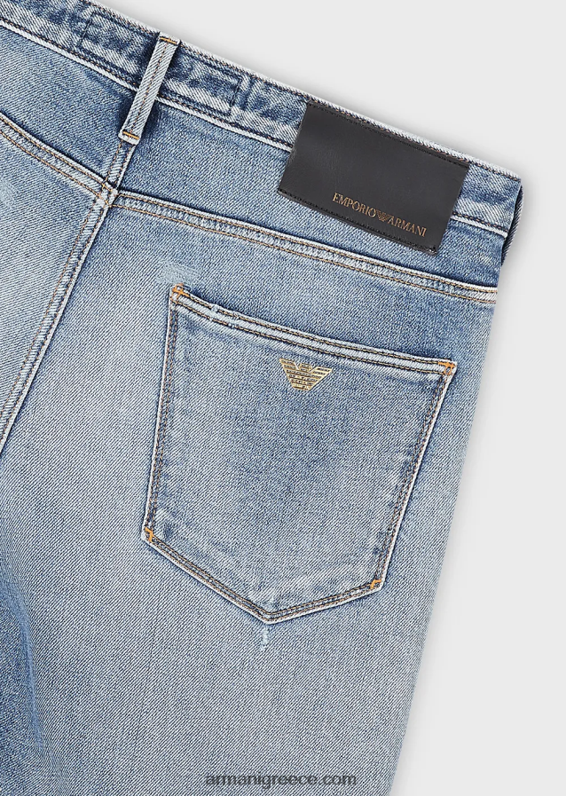 άνδρες Armani j06 slim-fit, σκισμένο ελαφρύ τζιν τζιν 4046R61188 γαλάζιο