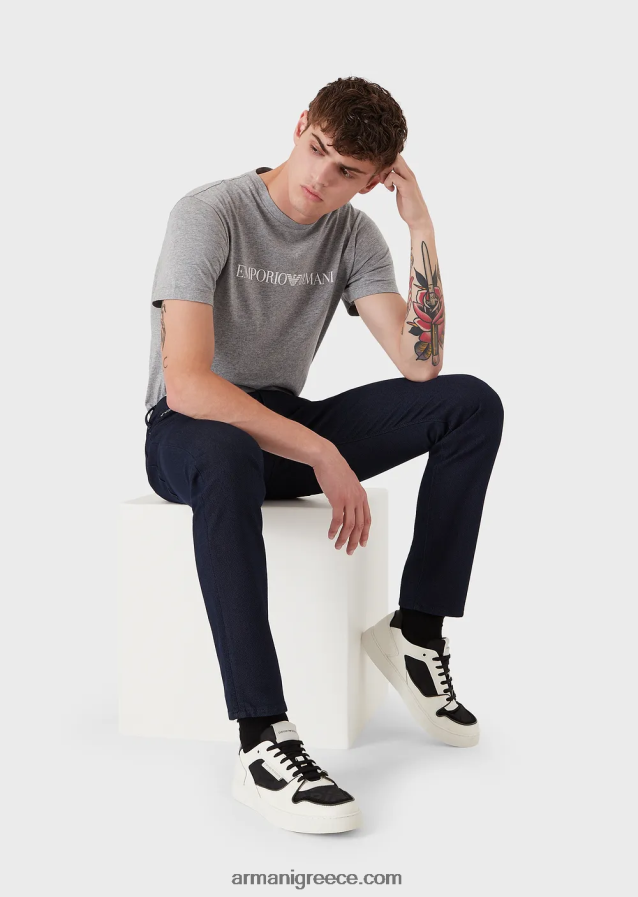 άνδρες Armani j06 slim-fit, βαμβακερό παντελόνι, armure 4046R61190 ναυτικό μπλε