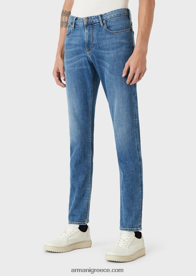 άνδρες Armani j06 slim-fit, πλυμένο, twill comfort-τζιν τζιν 4046R61178 γαλανός