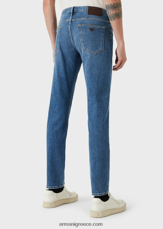 άνδρες Armani j06 slim-fit, πλυμένο, twill comfort-τζιν τζιν 4046R61178 γαλανός