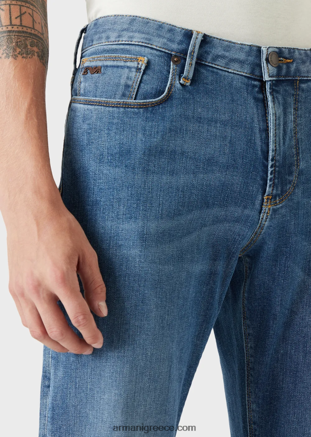 άνδρες Armani j06 slim-fit, πλυμένο, twill comfort-τζιν τζιν 4046R61178 γαλανός