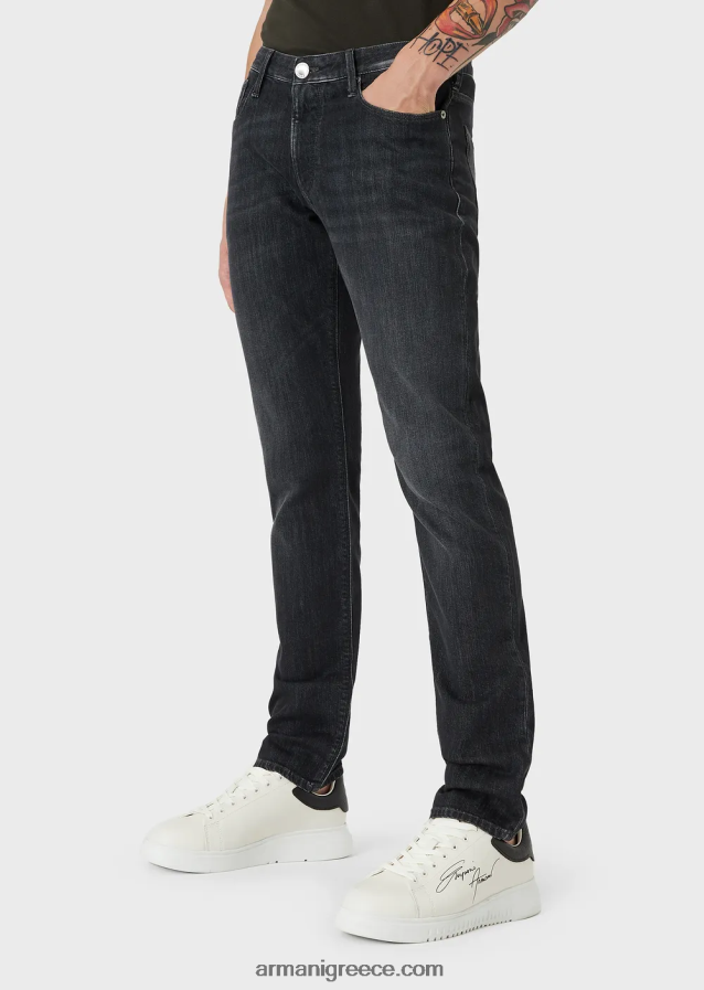 άνδρες Armani j06 slim-fit, twill-melange τζιν σε comfort denim 4046R61181 μαύρος
