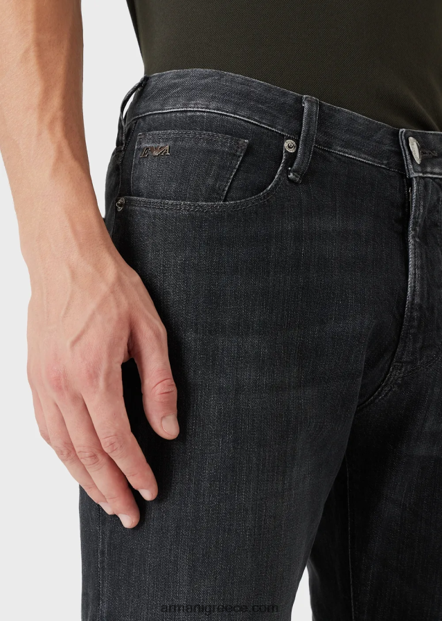 άνδρες Armani j06 slim-fit, twill-melange τζιν σε comfort denim 4046R61181 μαύρος