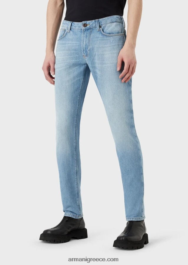 άνδρες Armani j06 slim-fit τζιν σε vintage look stretch τζιν 4046R61157 γαλάζιο